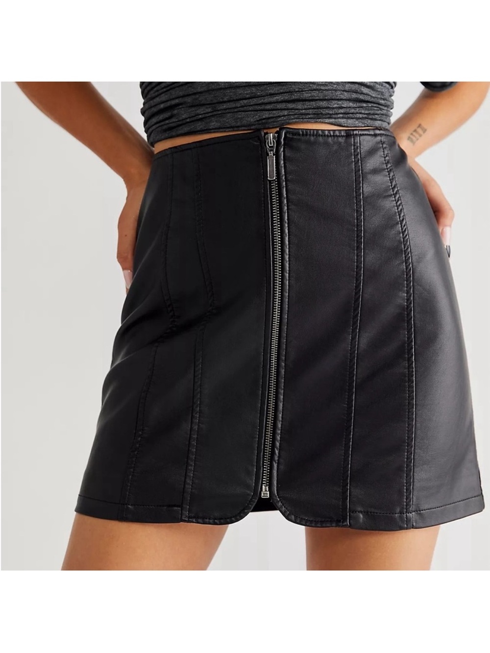 Free People Black Faux Vegan Leather Layla Mini Skirt